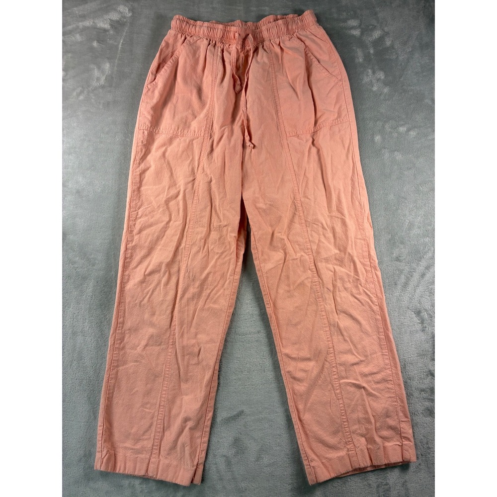 Blair Womens Coral Pink Cotton Straight Leg Drawstring Elastic Waist Pants S PT